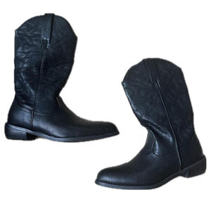 Black Faux Leather Western Cowboy Boots – Size 10 Men